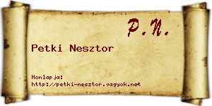 Petki Nesztor névjegykártya